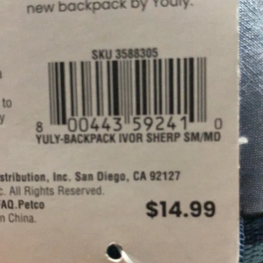 NWT Youly Sherpa dog backpack S/M